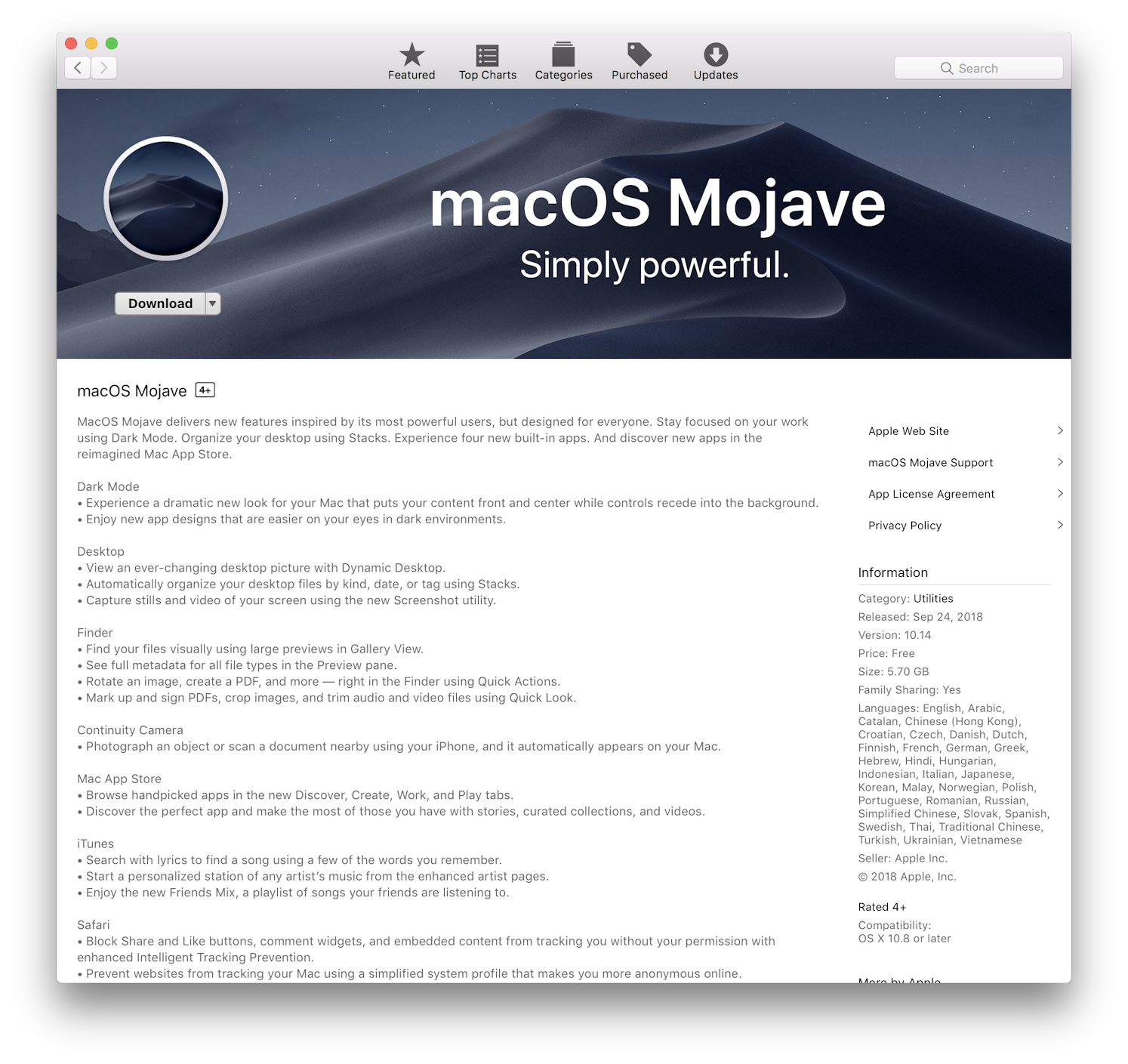 mac os mojave download size