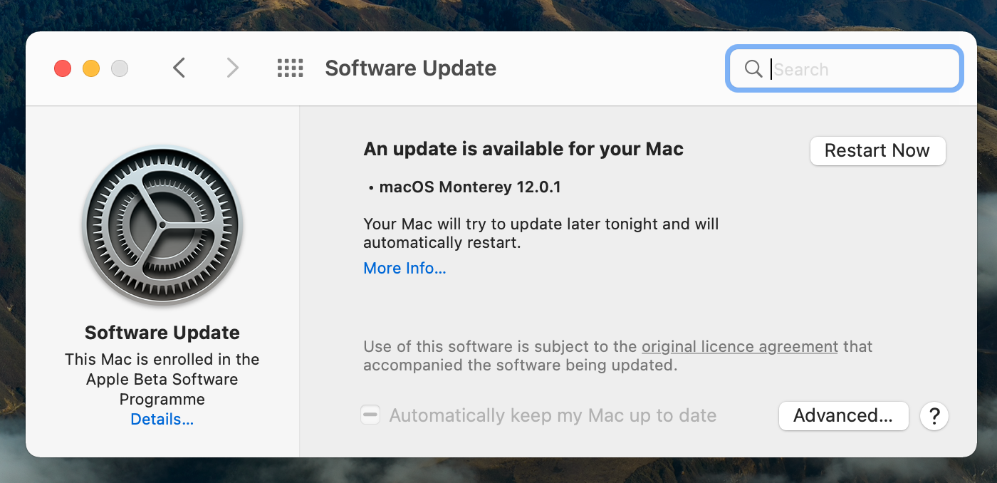 macOS Monterey 軟件更新