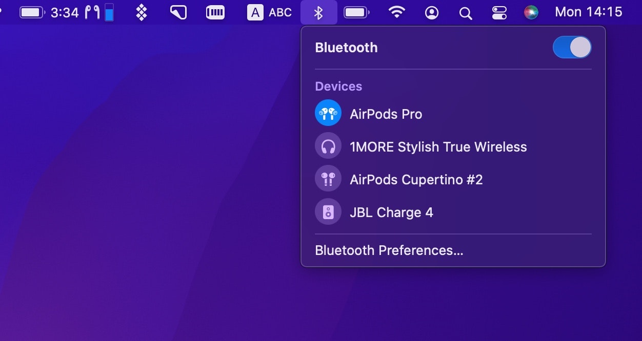 Bluetooth menu