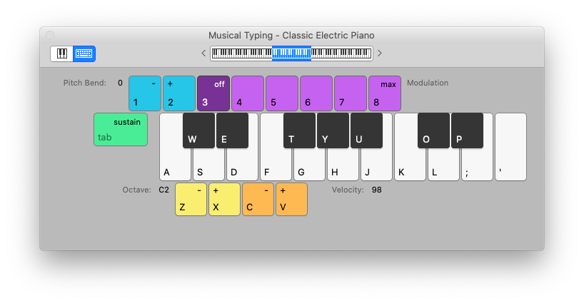 musical typing GarageBand Mac