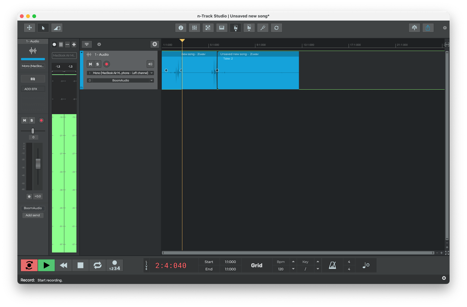 Recording audio on Mac with n-Track Studio