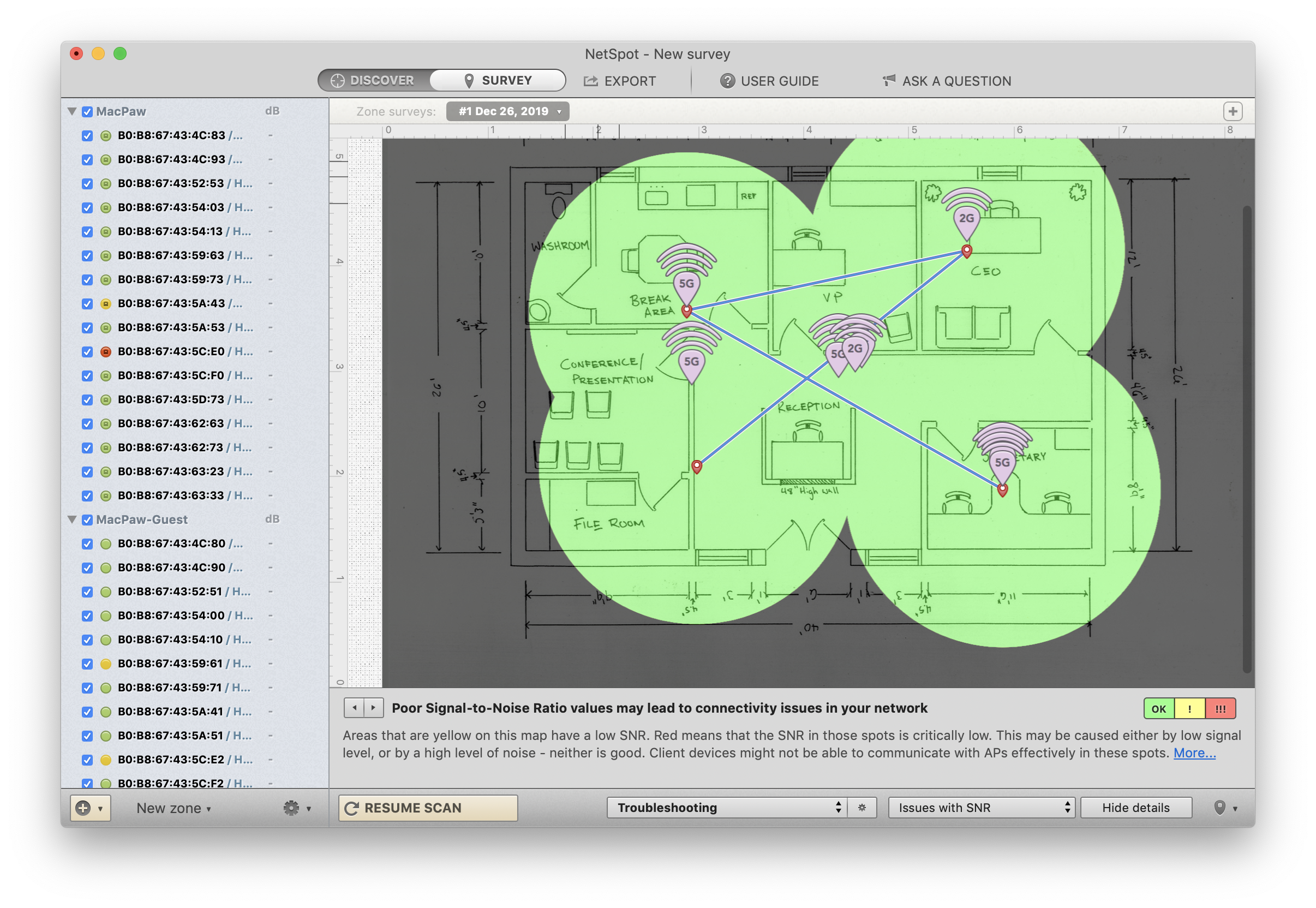 Detect WiFi weaknesses in different zones