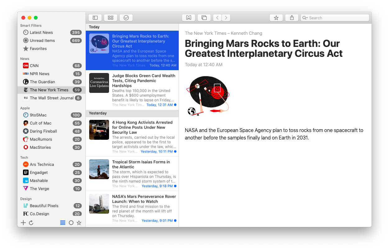 News Explorer app RSS feed Mac