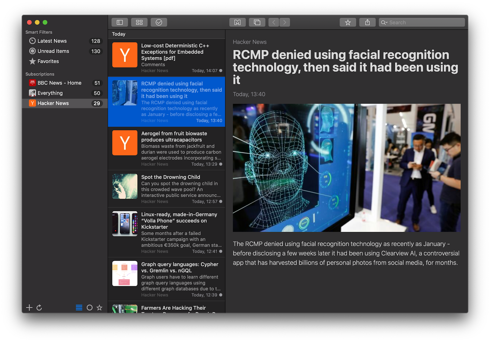 News Explorer dark mode