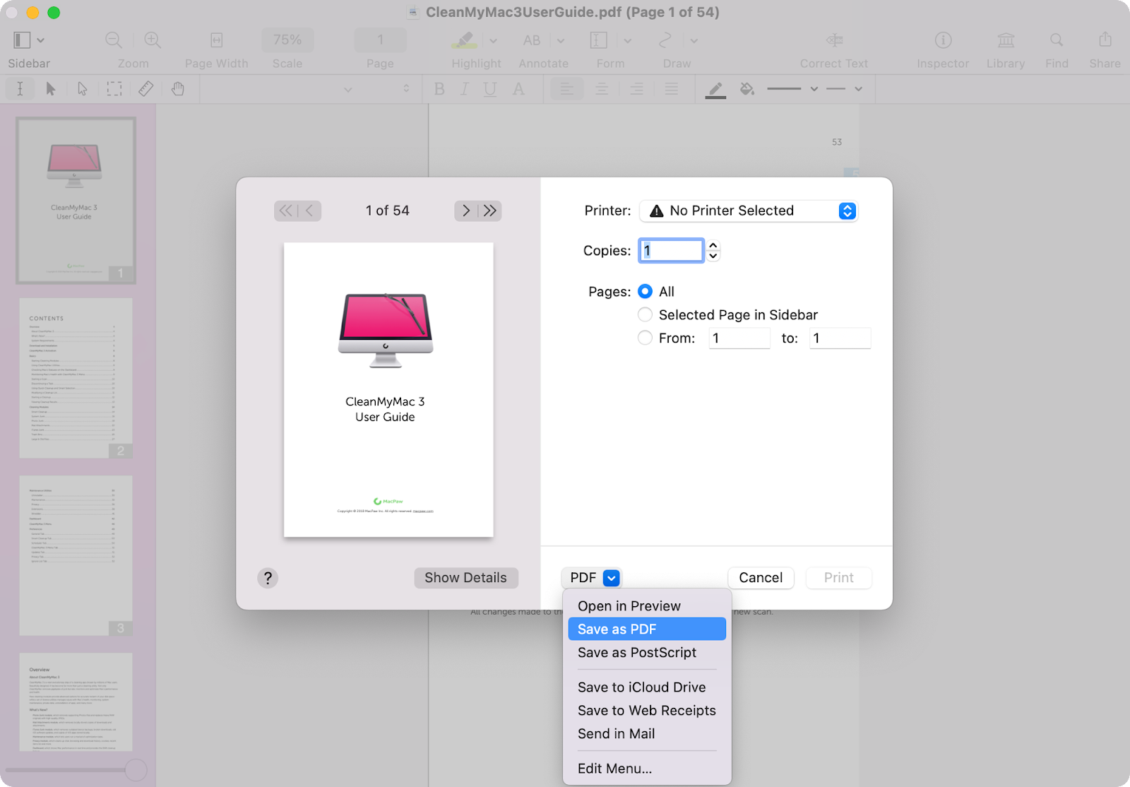 how to save pages as pdf