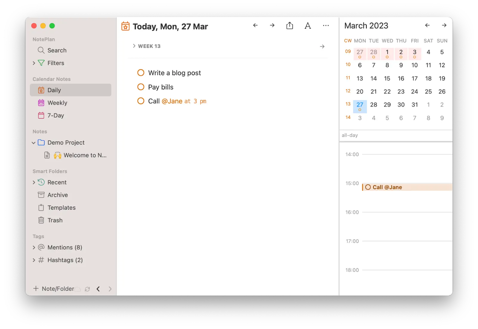 NotePlan calendar