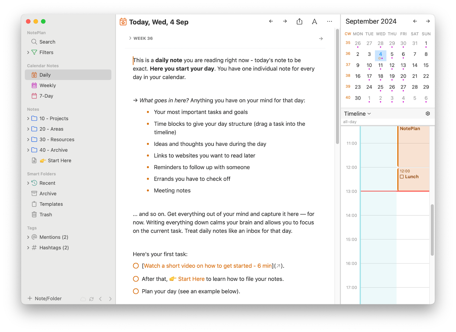 noteplan calendar tasks