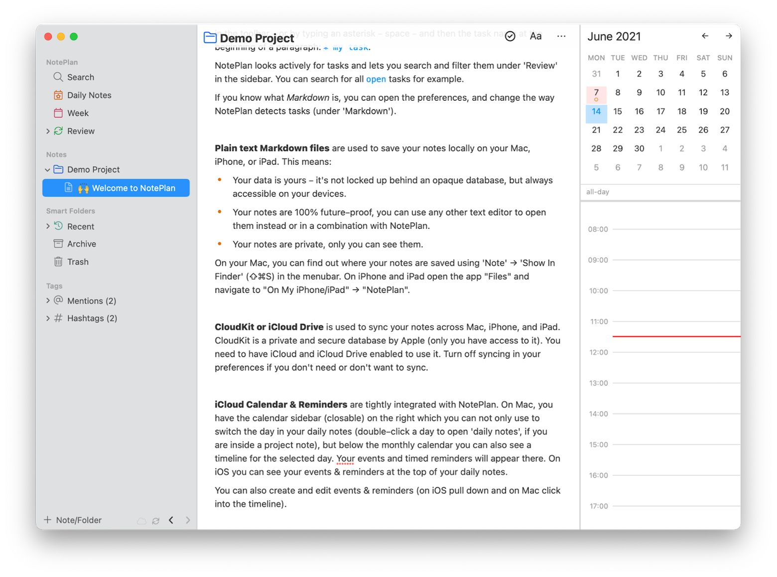 a calendar-based note-taking app with markdown capabilities