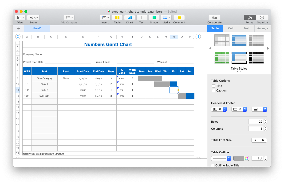 How to make a Gantt Chart in Numbers