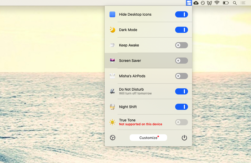 One Switch app menu bar toggle