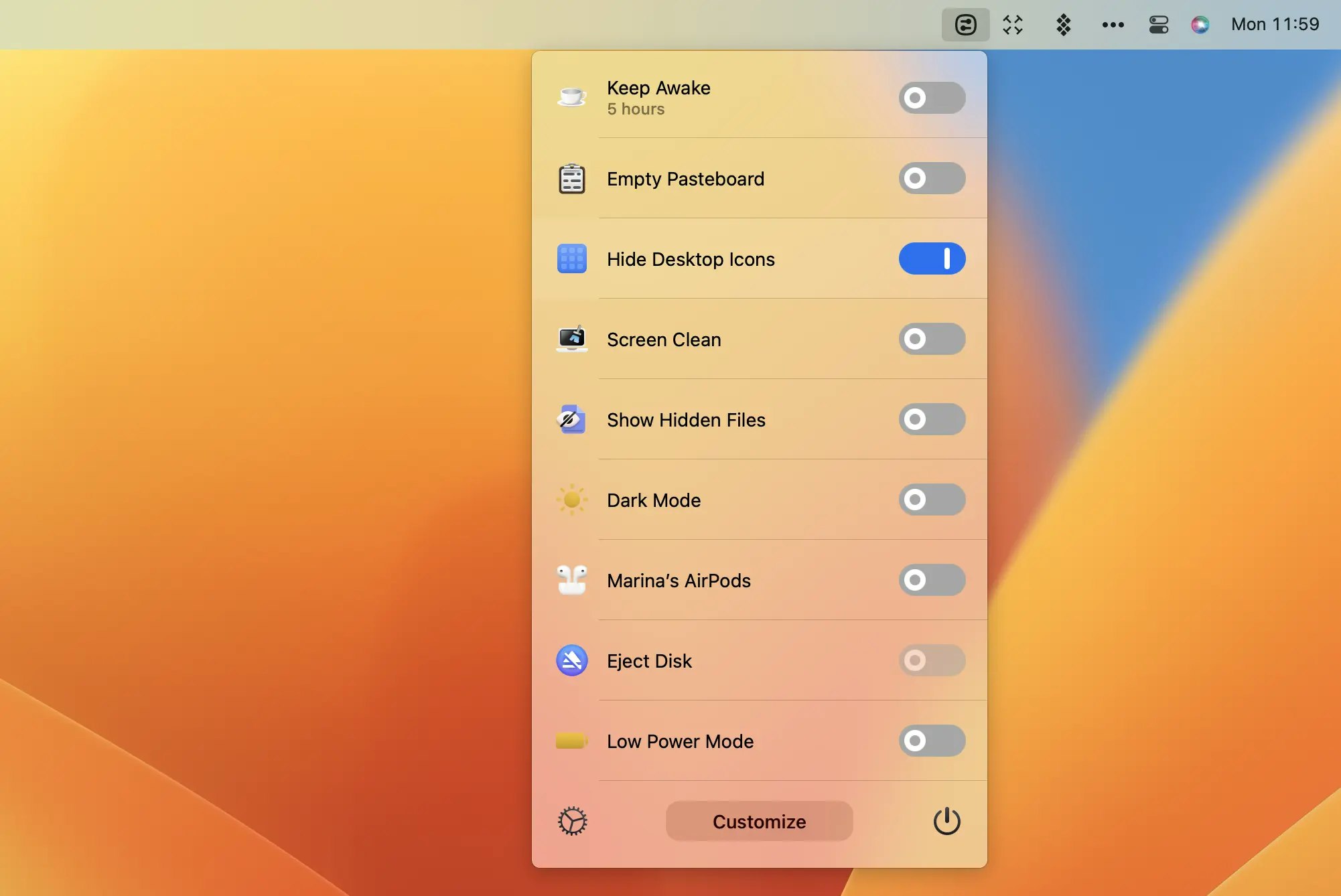 Hide desktop icons with One Switch app
