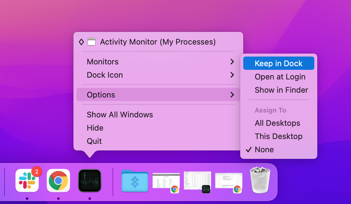 open activity monitor from dock