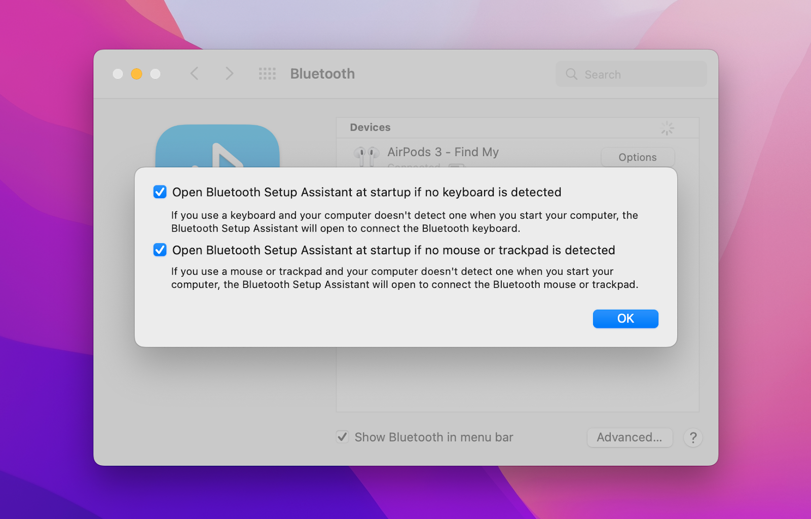 Open Bluetooth Setup Assistant