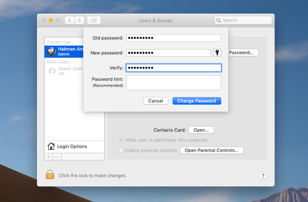 forgot password for office mac