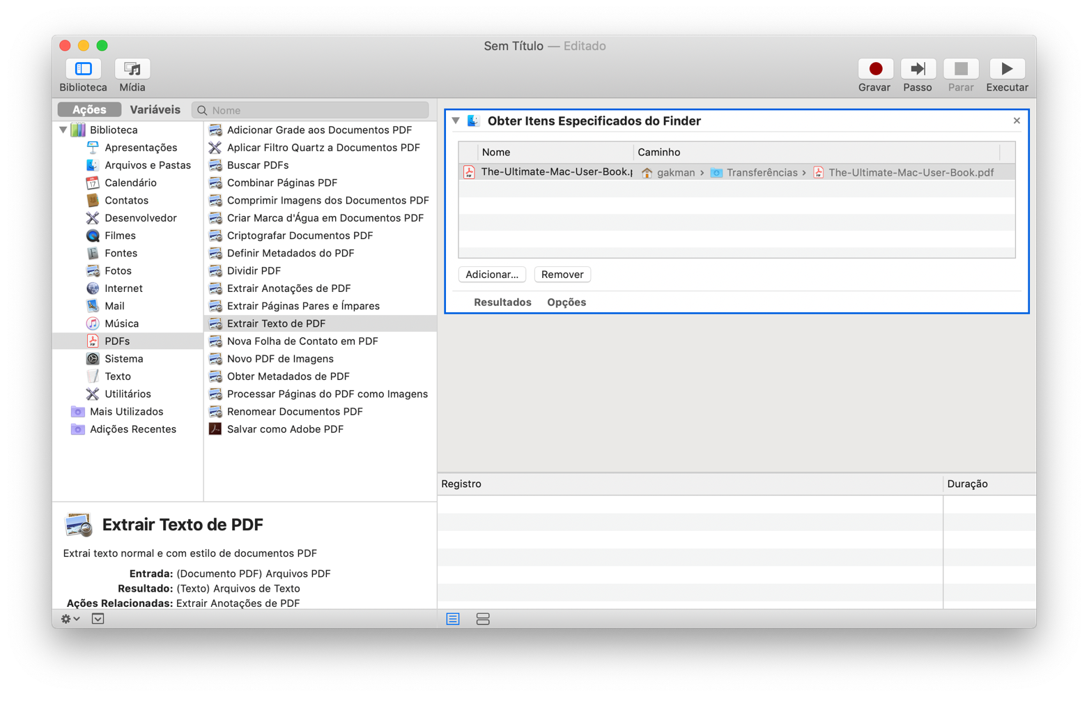 Converta a partir de um PDF com o Automator