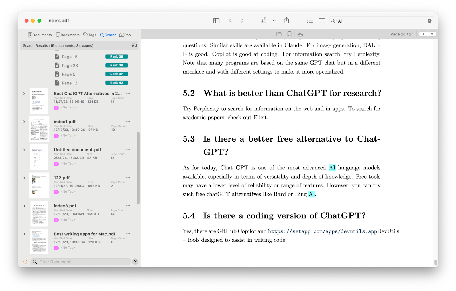 pdf search searching through the files on mac