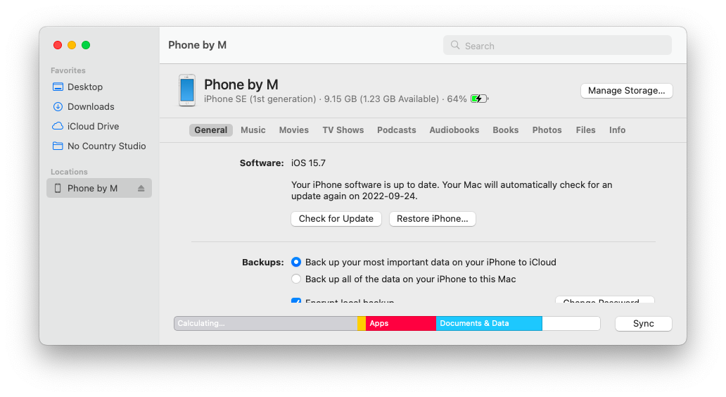 check the iPhone storage on Mac