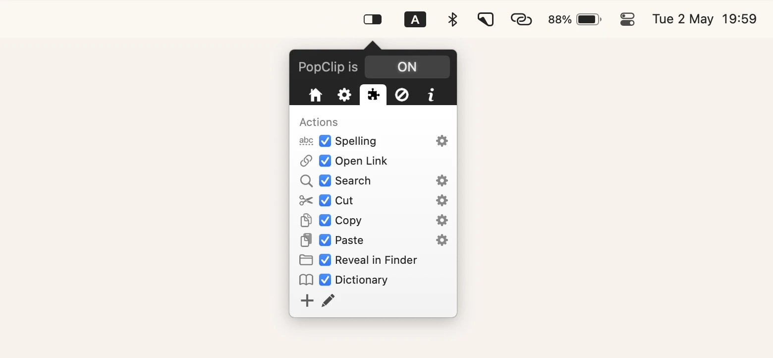 PopClip menubar