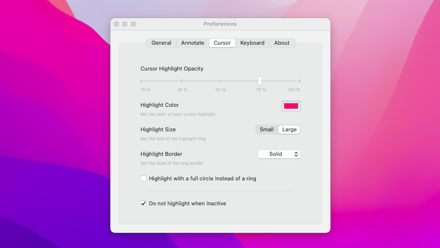 How to change and highlight mouse cursor on Mac