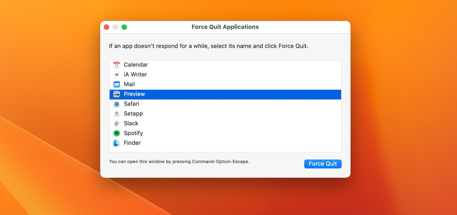 force quit Preview if freezes