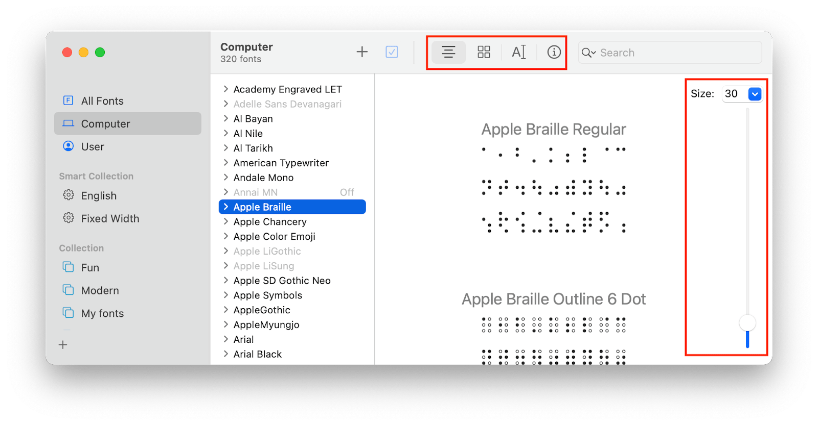 preview modes font size mac