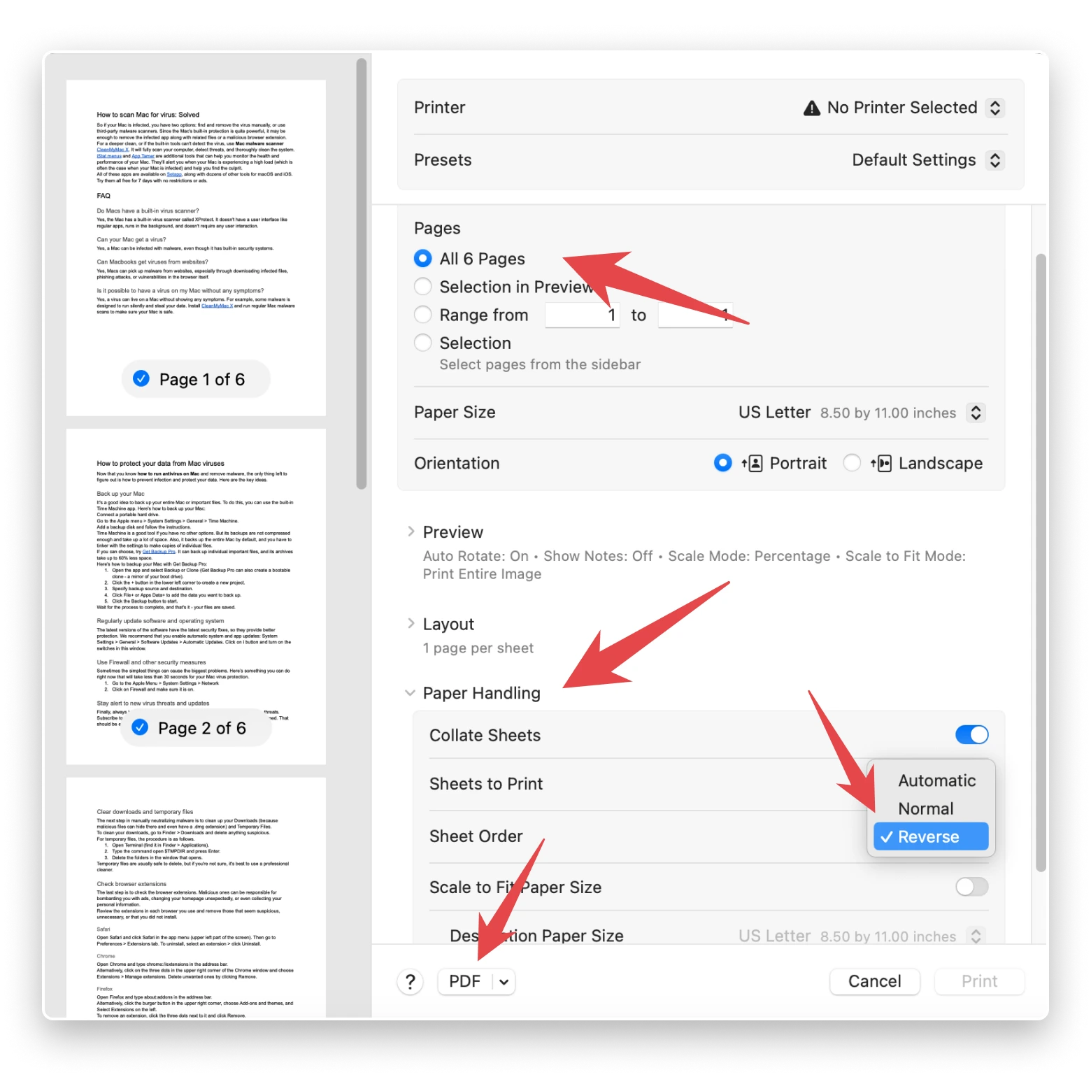 reverse page order in Preview