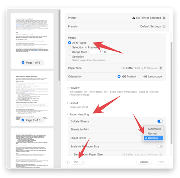 reverse page order in Preview