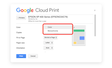 print black and white Google Drive