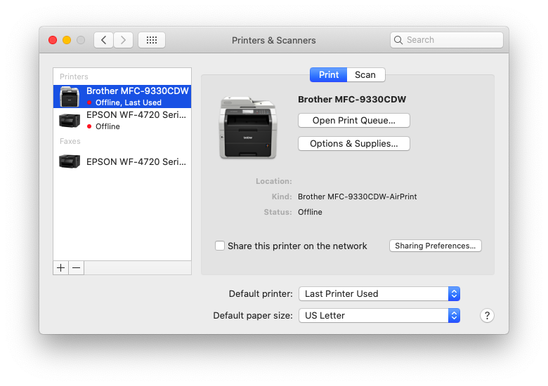 macOS printing settings