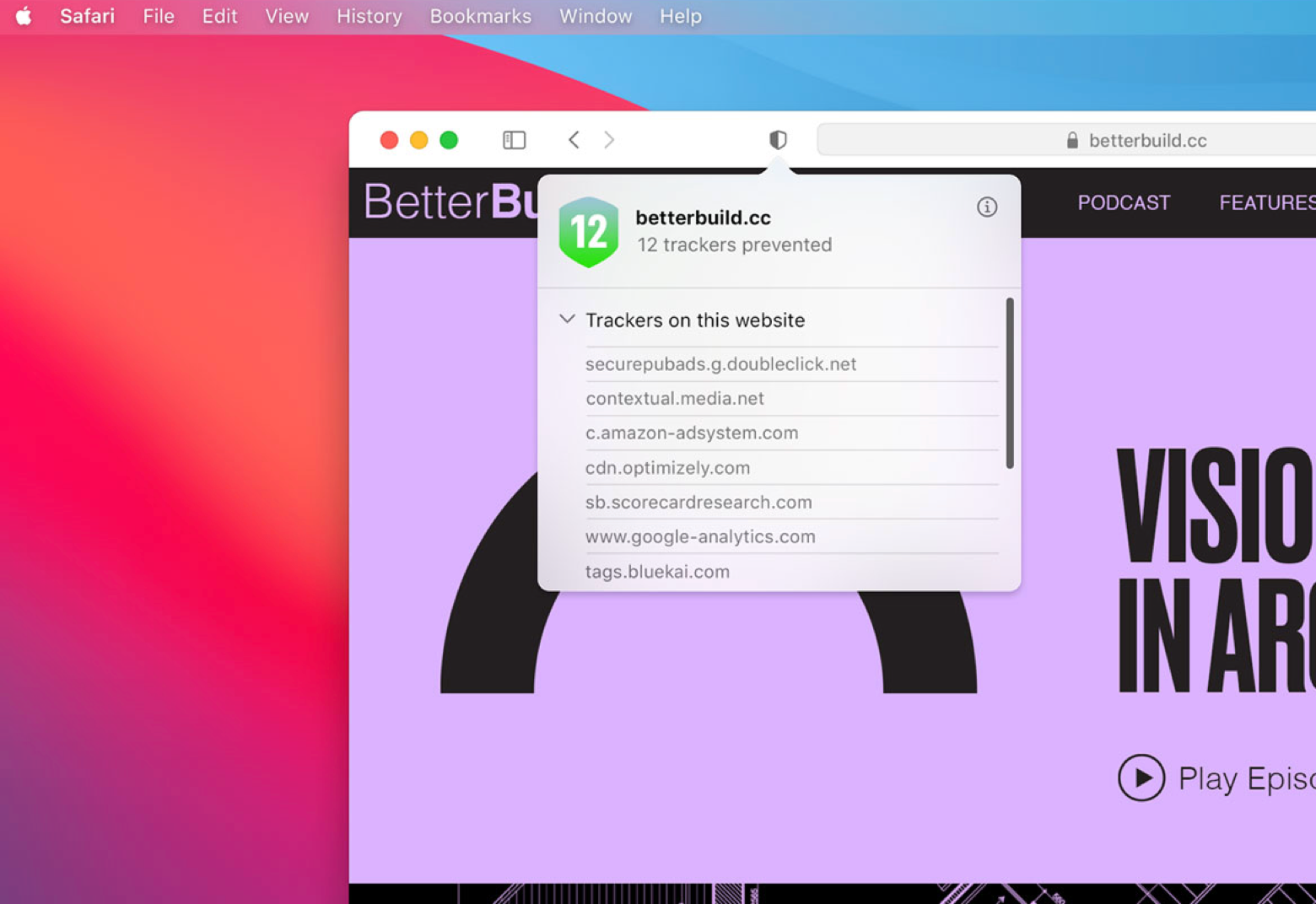 privacy report Safari Big Sur macOS privacy report Safari Big Sur macOS