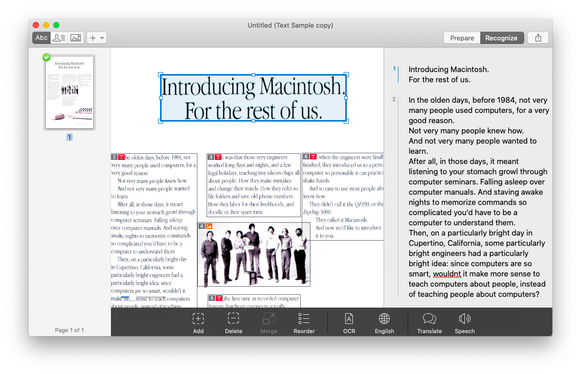 Prizmo PDF edit document Mac OCR