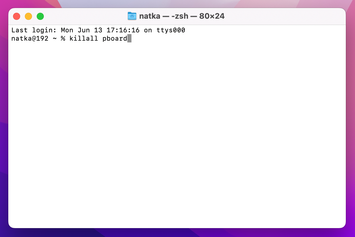 killall pboard in the Terminal 