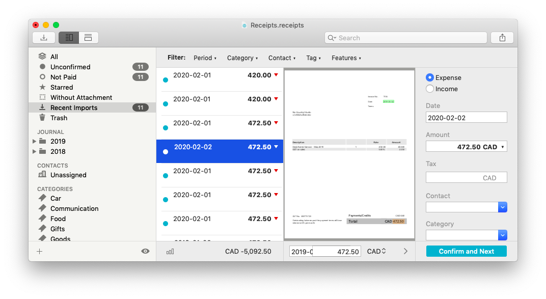 Receipts mac finance app budgeting expense