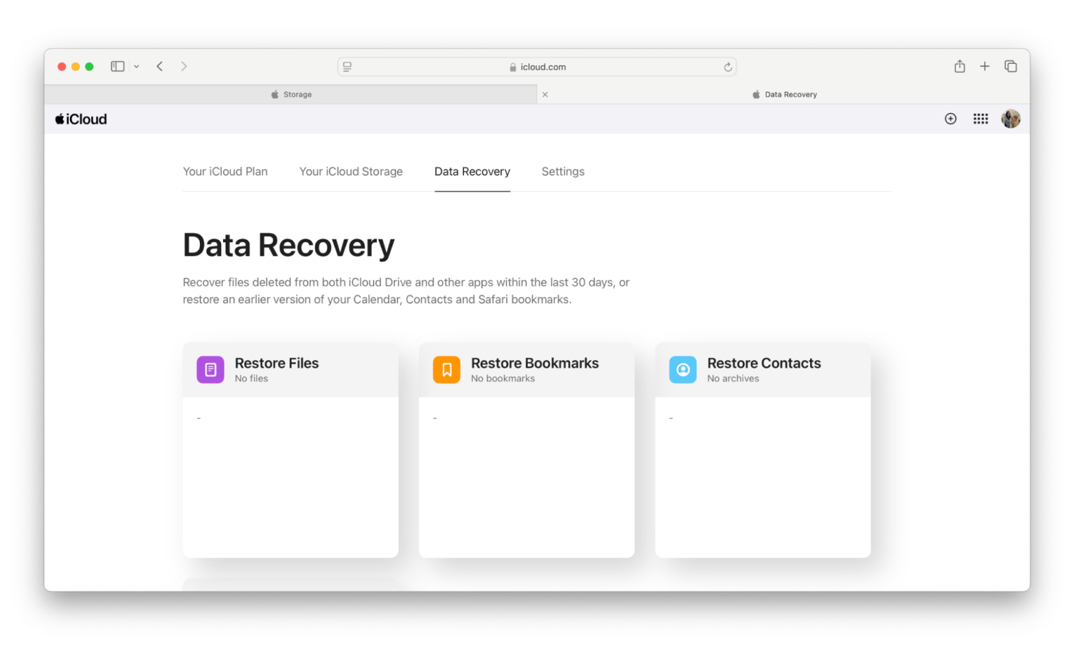 recover data on iCloud web