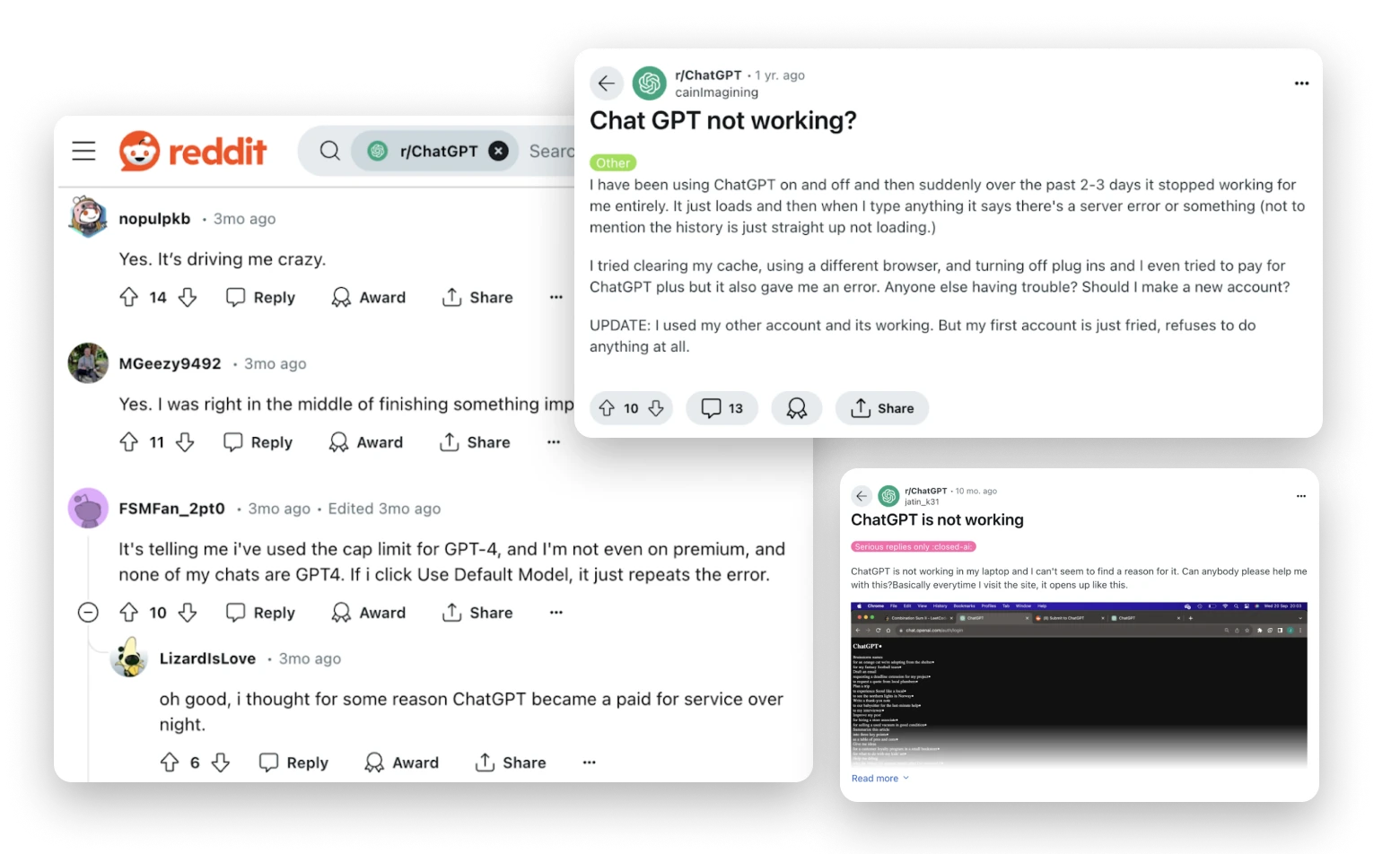 Chat GPT not working threads in reddit