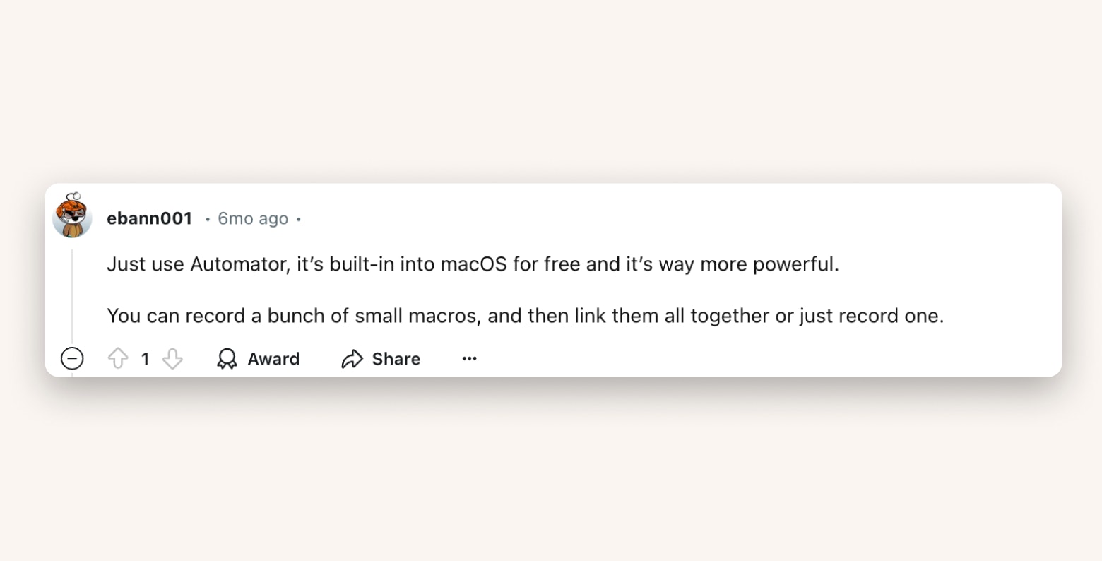 Reddit user feedback about Automator