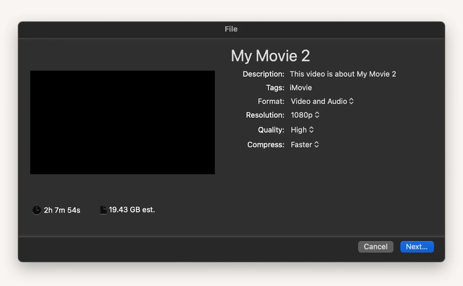 reduce file size mac using iMovie