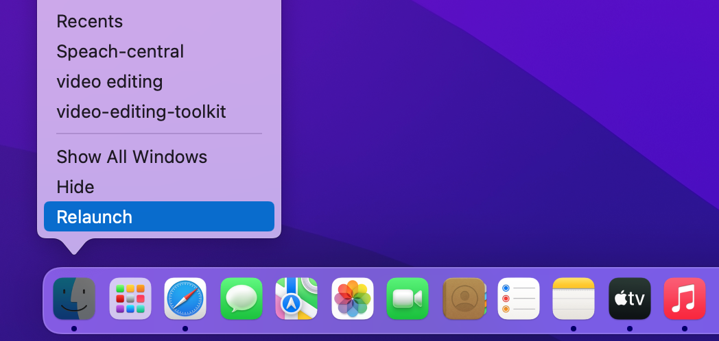 relaunch Finder through the Dock