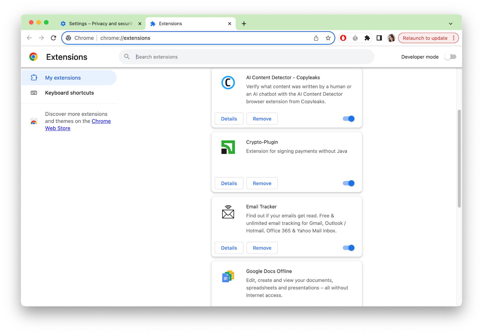 manage extensions in Chrome