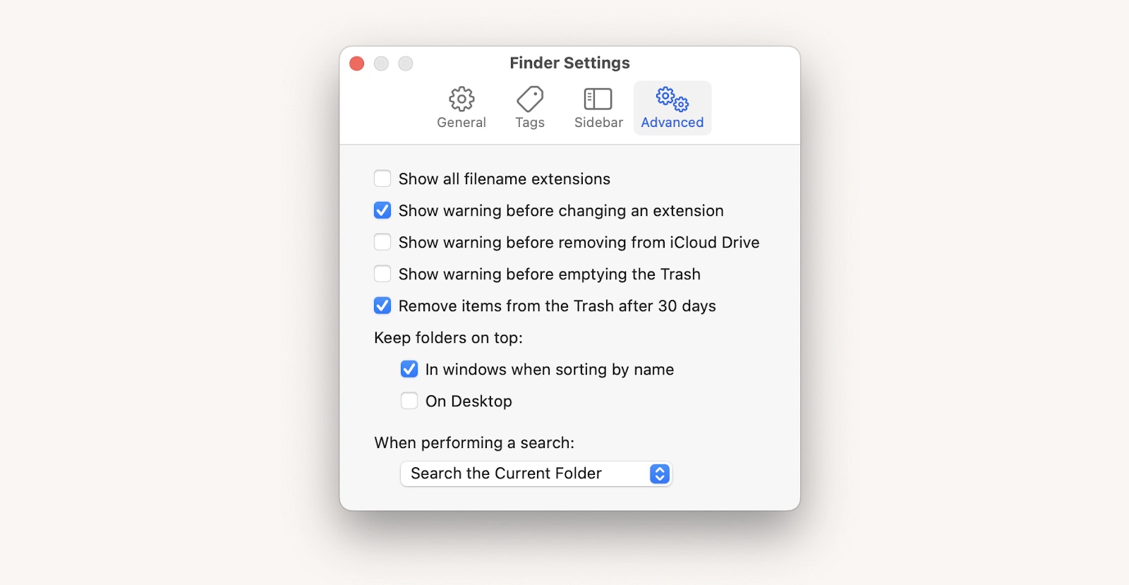 Finder settings > Remove items from the Trash after 30 days