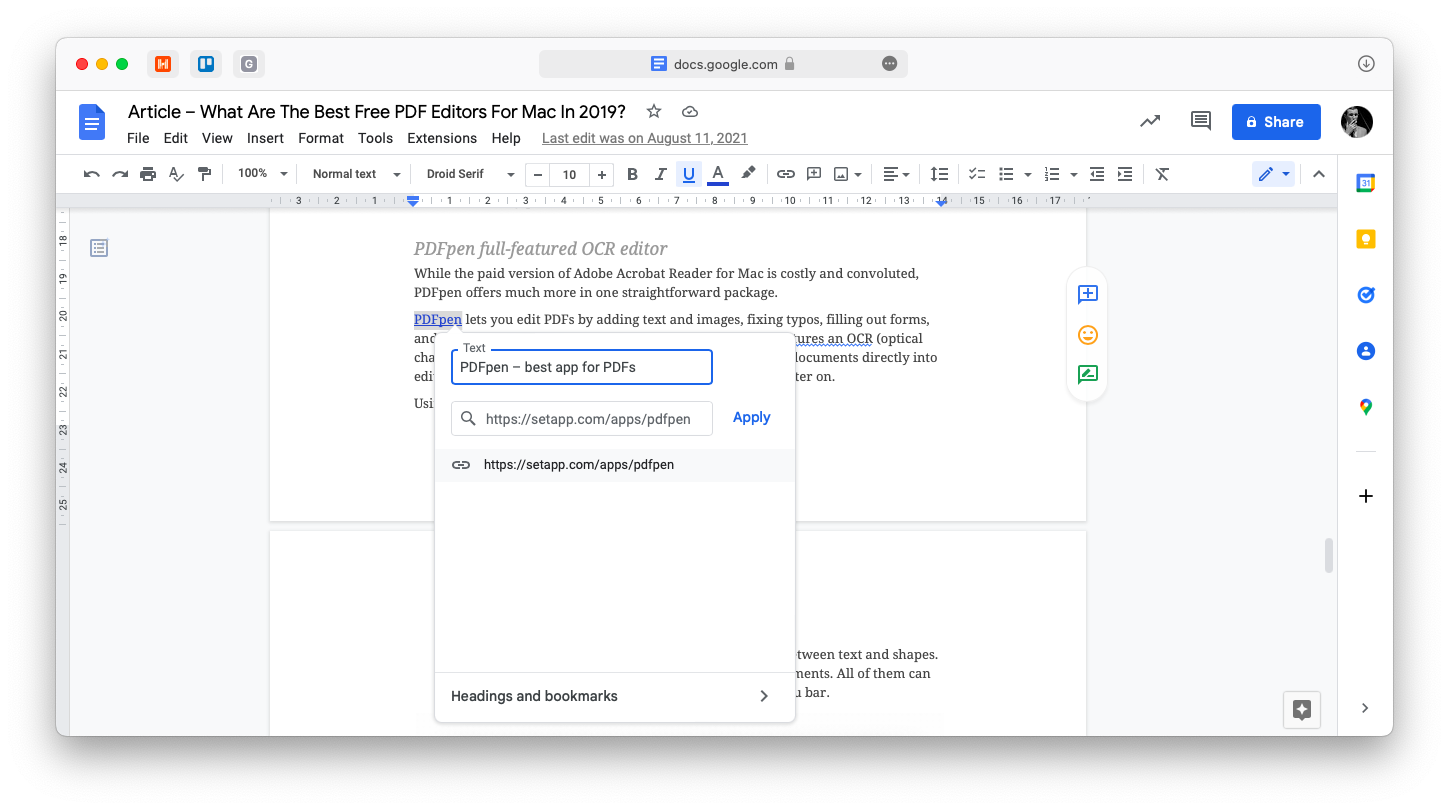 rename link in Google Docs