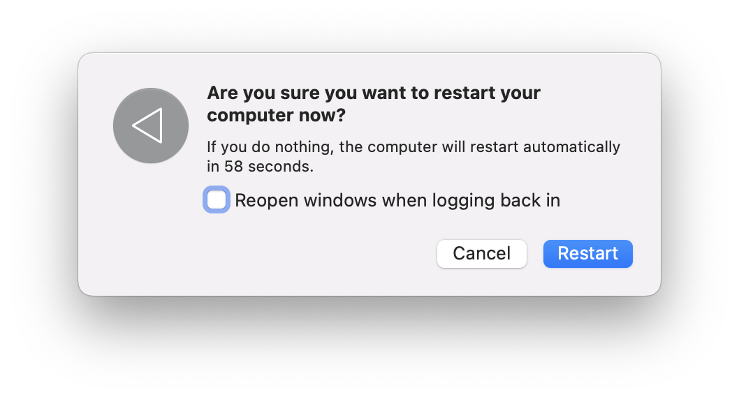 restart mac using quitall