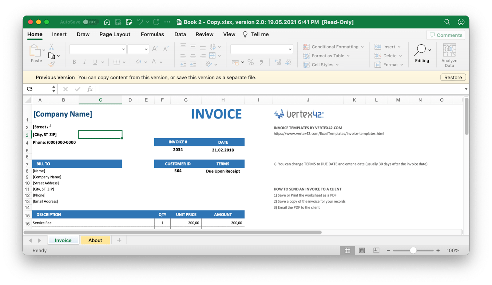 restore old versions in excel for mac