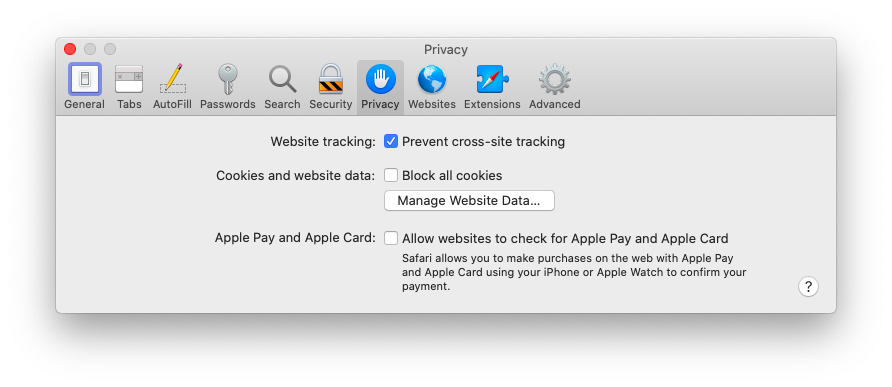 Prevent cross-site tracking in Safari