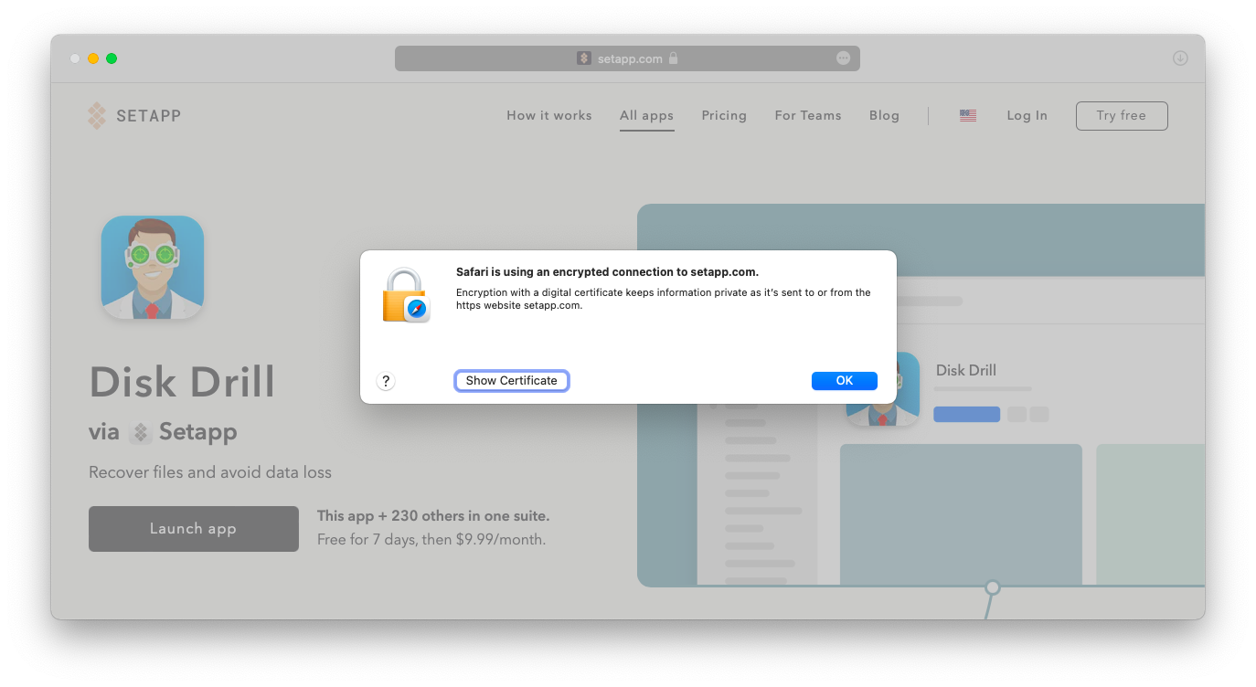 Safari is using an encrypted connection
