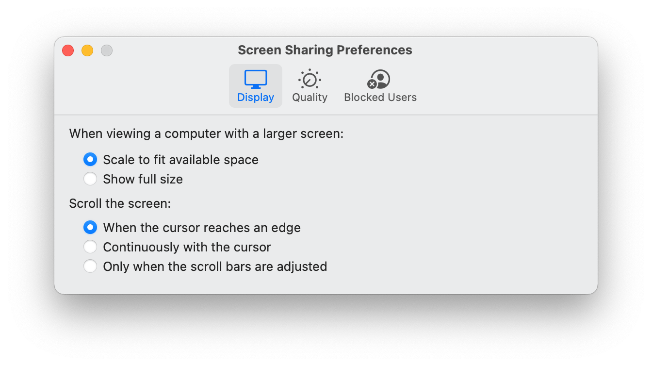 Screen Sharing Preferences