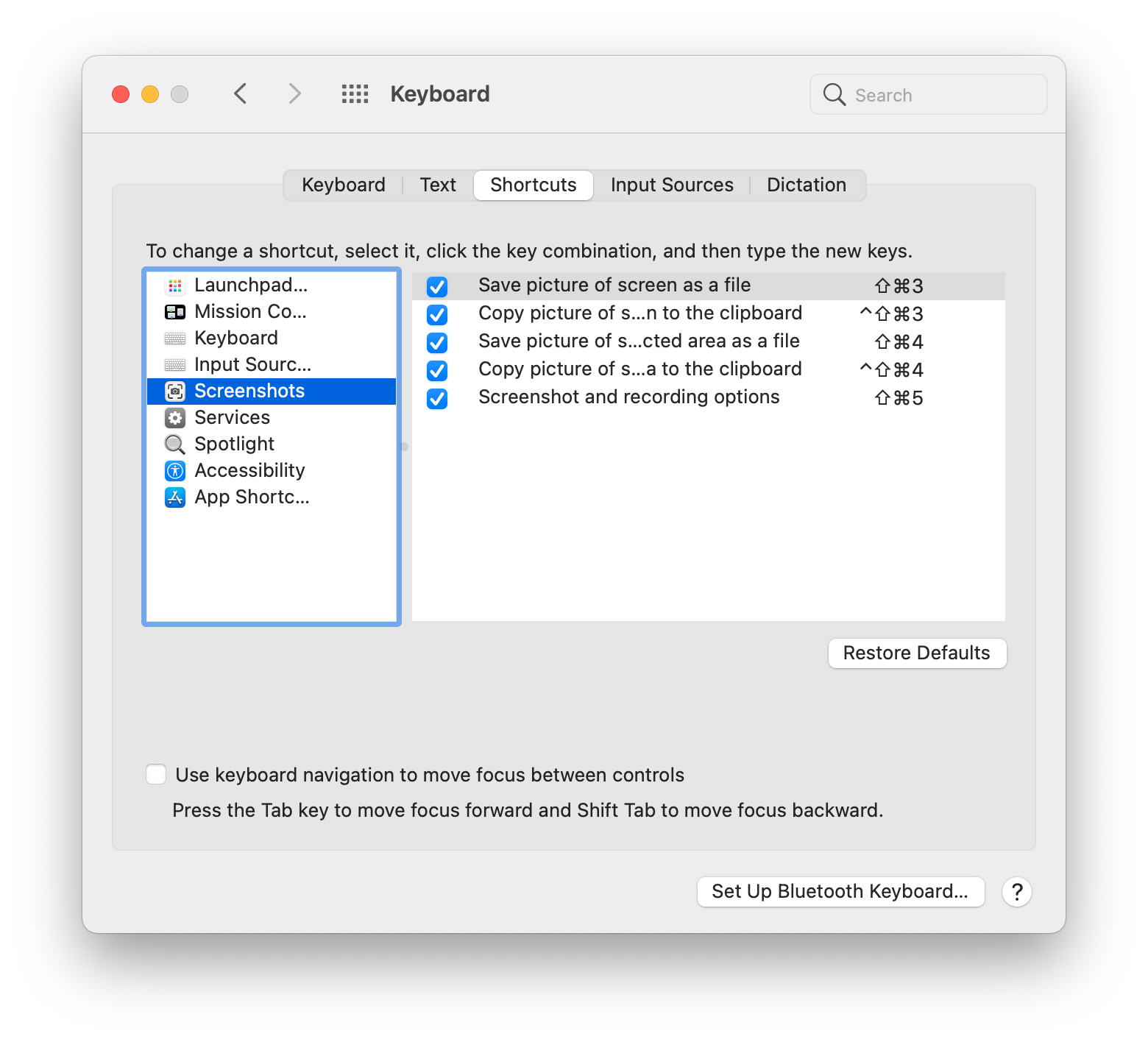 change keys for screenshot on mac