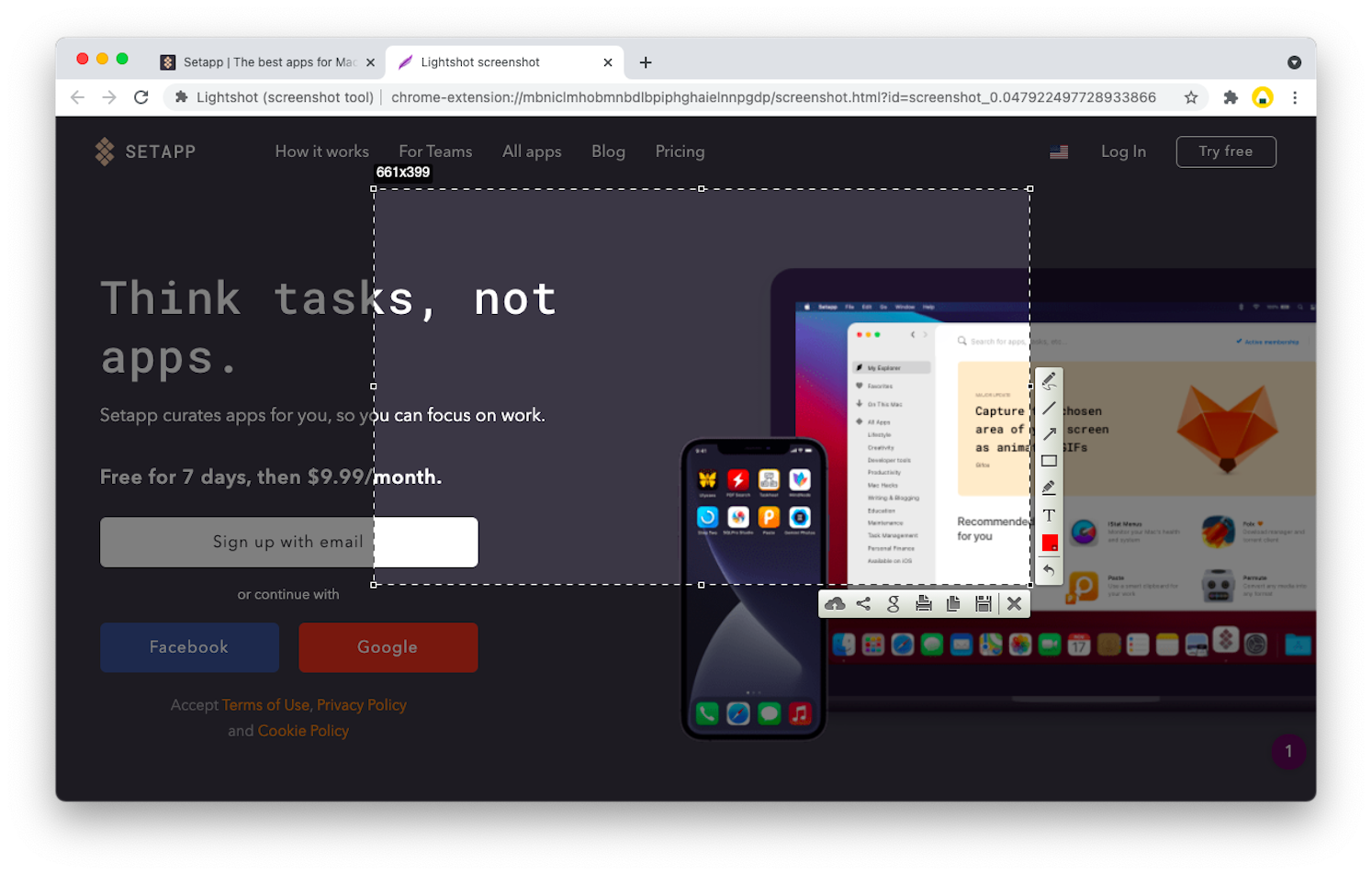 How to use screenshot Chrome tools Setapp
