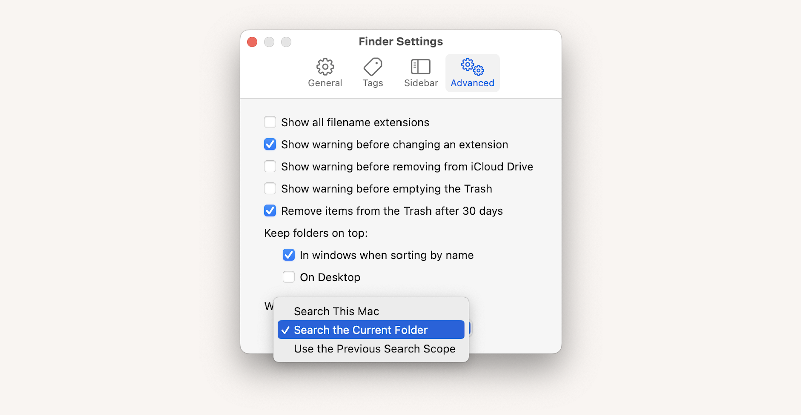 search current folder finder mac
