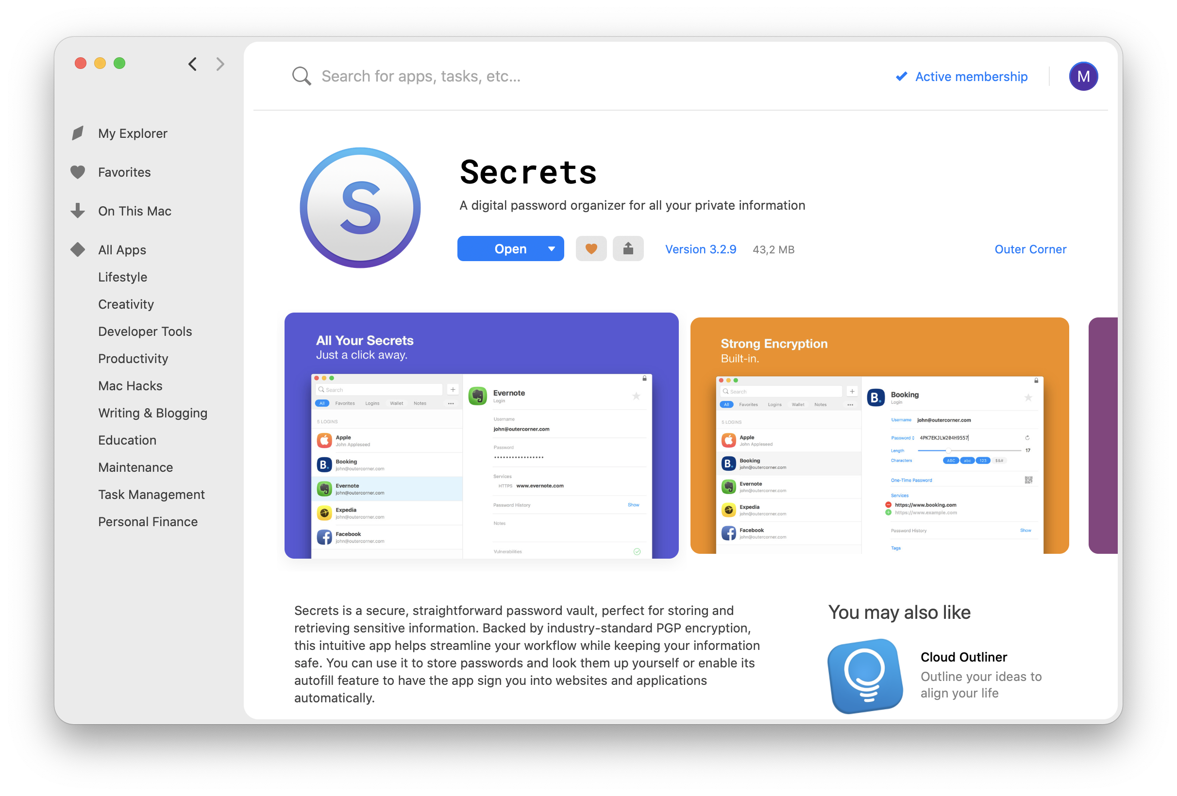 Secrets app on Setapp